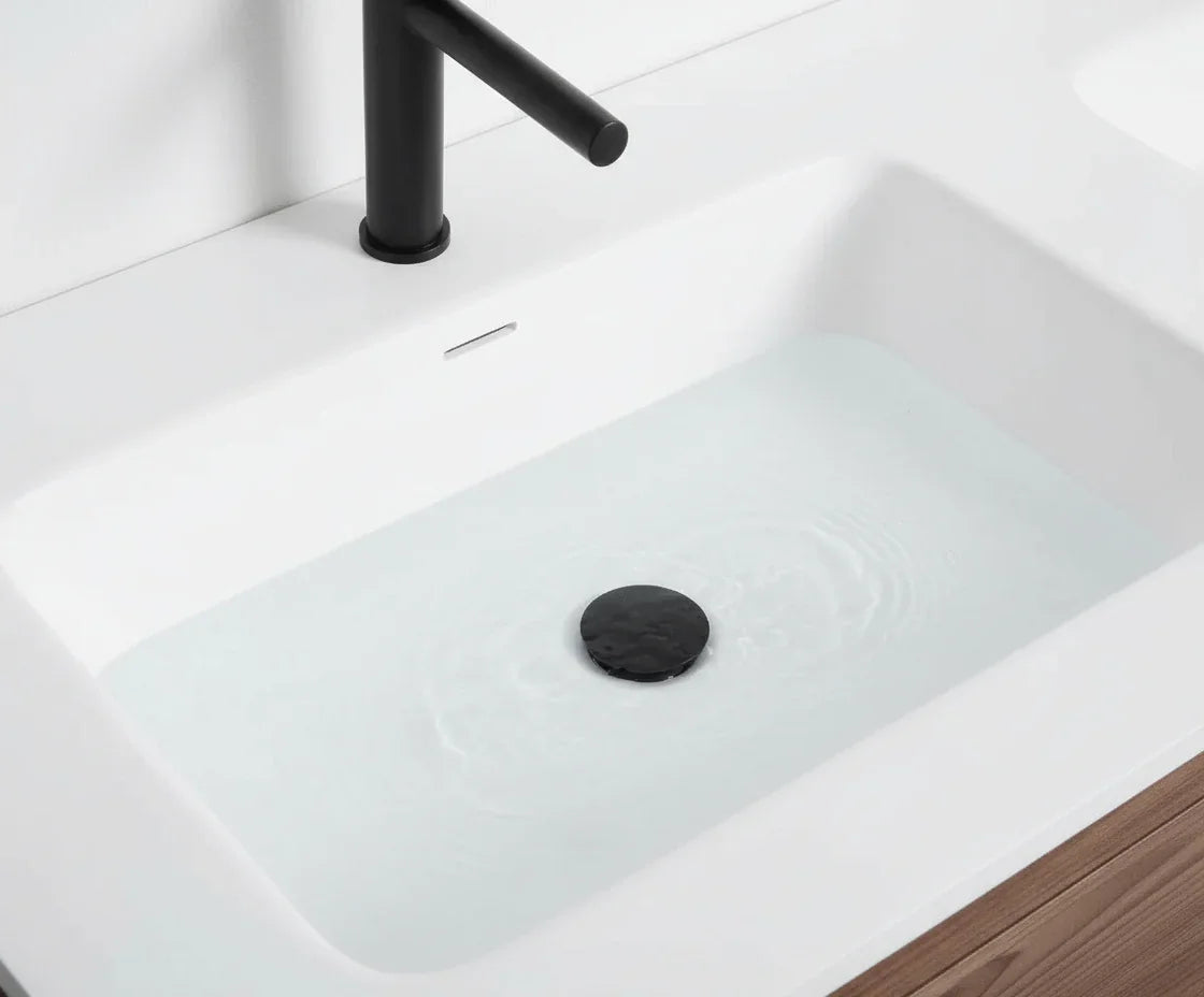 60" Natural Walnut Freestanding Double Sink Bathroom Vanity with White Solid Surface Countertop