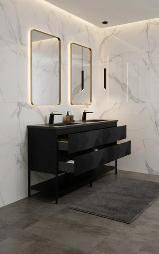 Meuble-Lavabo Double Mural 72po Noir avec Comptoir de Quartz d'ingénierie Noir