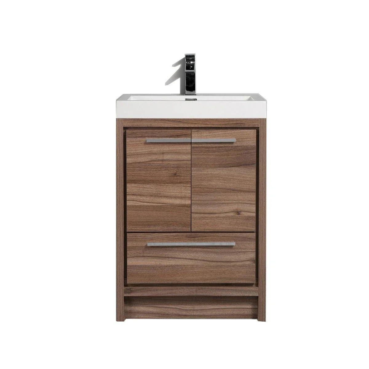 24" Walnut Freestanding Bathroom Vanity with White Polymarble Countertop - Golden Elite Deco