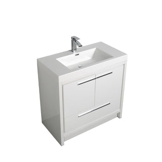 36" Glossy White Freestanding Bathroom Vanity with White Polymarble Countertop - Golden Elite Deco