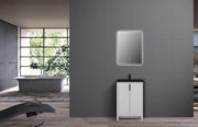 Meuble-Lavabo Autoportant 24po Blanc Brillant avec Comptoir en Quartz Noir