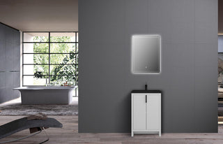 24" Glossy White Freestanding Bathroom Vanity w/ Black Engineered Quartz Countertop Alaska