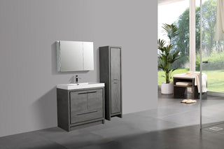 36" Cement Freestanding Bathroom Vanity with White Polymarble Countertop - Golden Elite Deco