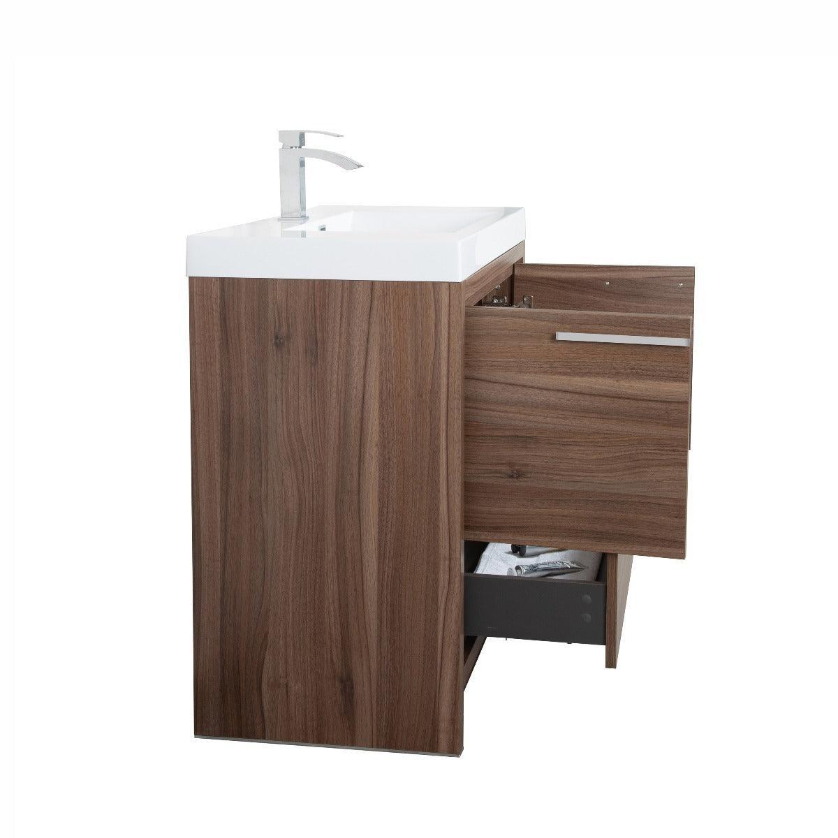 36" Walnut Freestanding Bathroom Vanity with White Polymarble Countertop - Golden Elite Deco