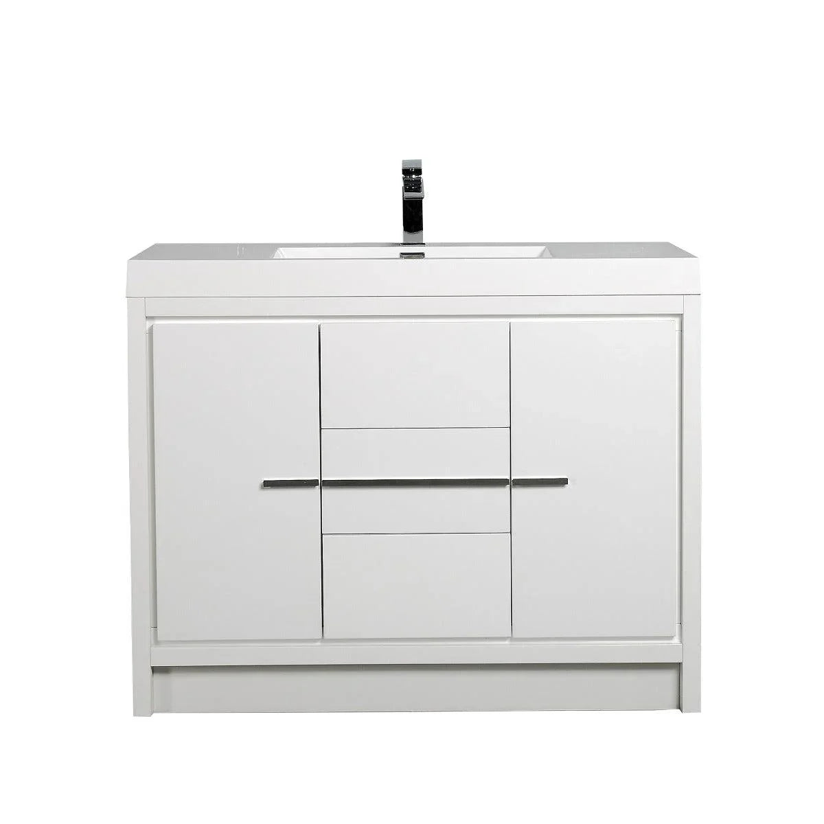42" Glossy White Freestanding Bathroom Vanity with White Polymarble Countertop - Golden Elite Deco