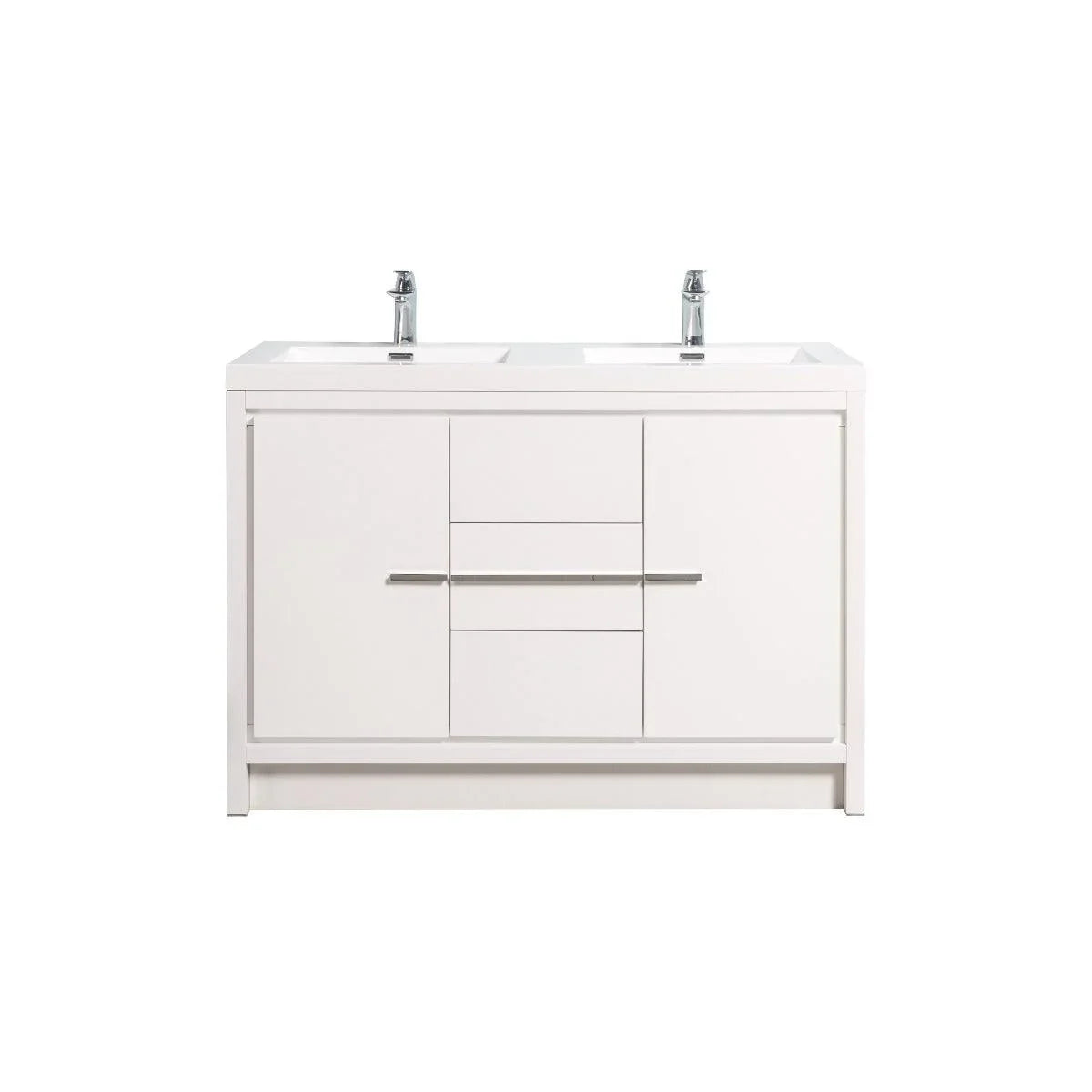 48" Glossy White Freestanding Double Sink Bathroom Vanity with White Polymarble Countertop - Golden Elite Deco