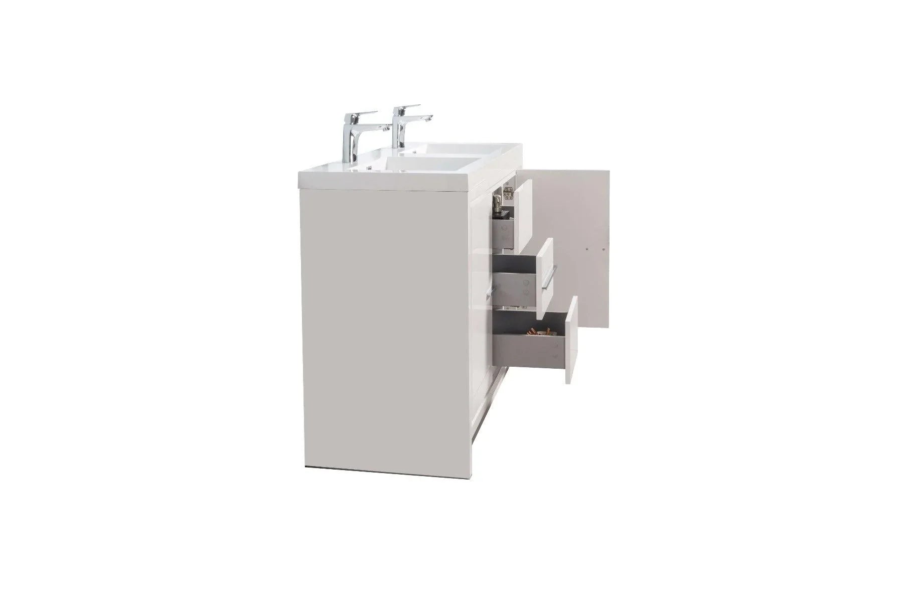 48" Glossy White Freestanding Double Sink Bathroom Vanity with White Polymarble Countertop - Golden Elite Deco