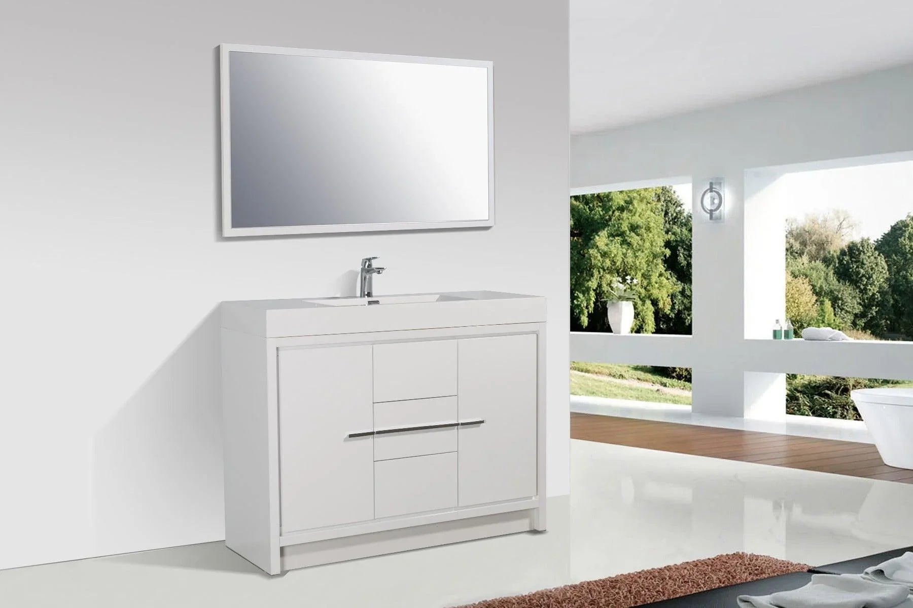 48" Glossy White Freestanding Single Sink Bathroom Vanity with White Polymarble Countertop - Golden Elite Deco