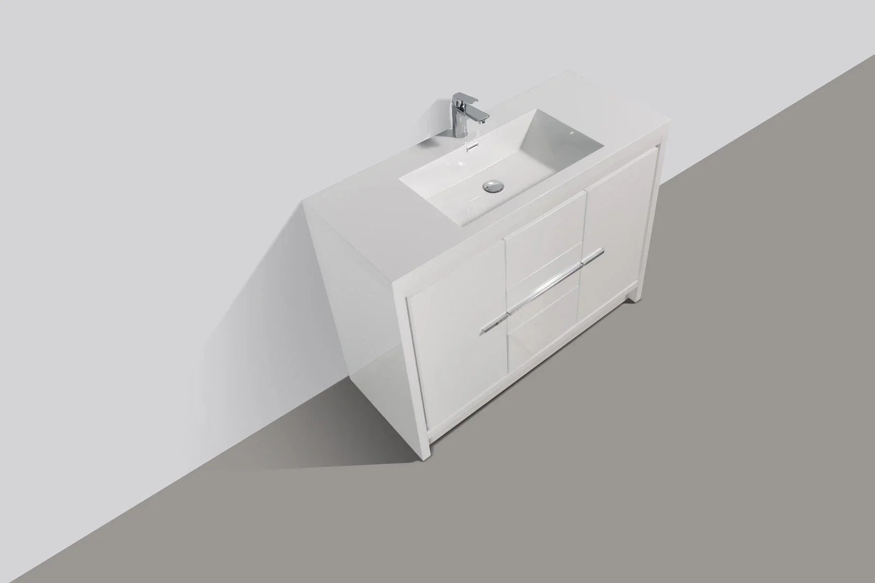 48" Glossy White Freestanding Single Sink Bathroom Vanity with White Polymarble Countertop - Golden Elite Deco