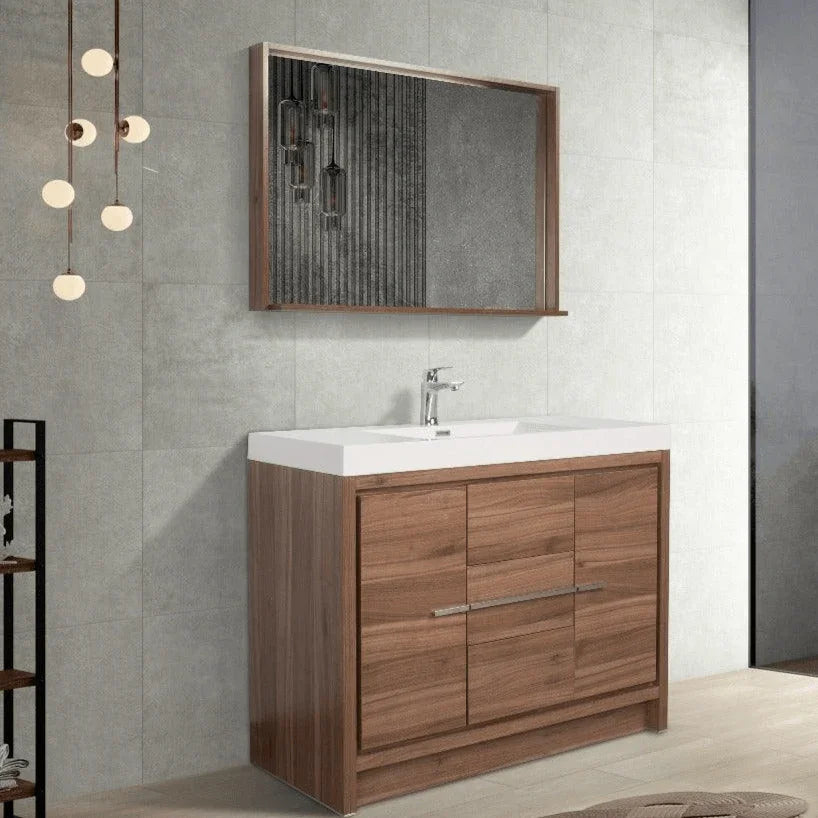 42" Allier Mirror with Shelf - Walnut - Golden Elite Deco