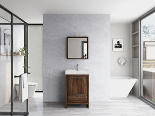 24" Walnut Freestanding Bathroom Vanity with White Polymarble Countertop - Golden Elite Deco