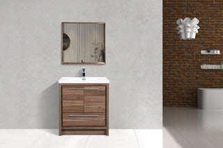 30" Walnut Freestanding Bathroom Vanity with White Polymarble Countertop - Golden Elite Deco