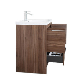 30" Walnut Freestanding Bathroom Vanity with White Polymarble Countertop - Golden Elite Deco