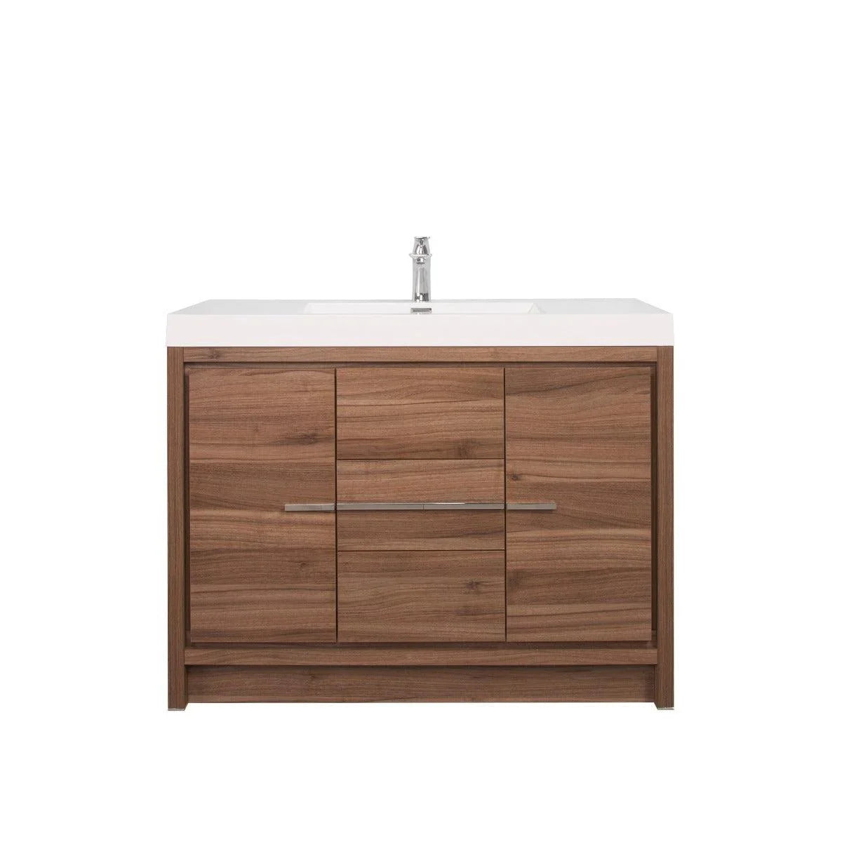 42" Walnut Freestanding Bathroom Vanity with White Polymarble Countertop - Golden Elite Deco