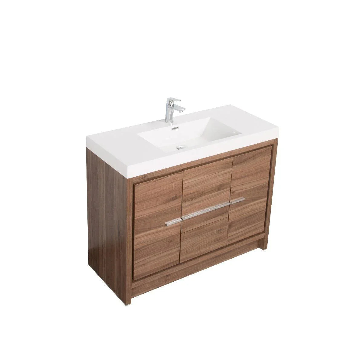 42" Walnut Freestanding Bathroom Vanity with White Polymarble Countertop - Golden Elite Deco
