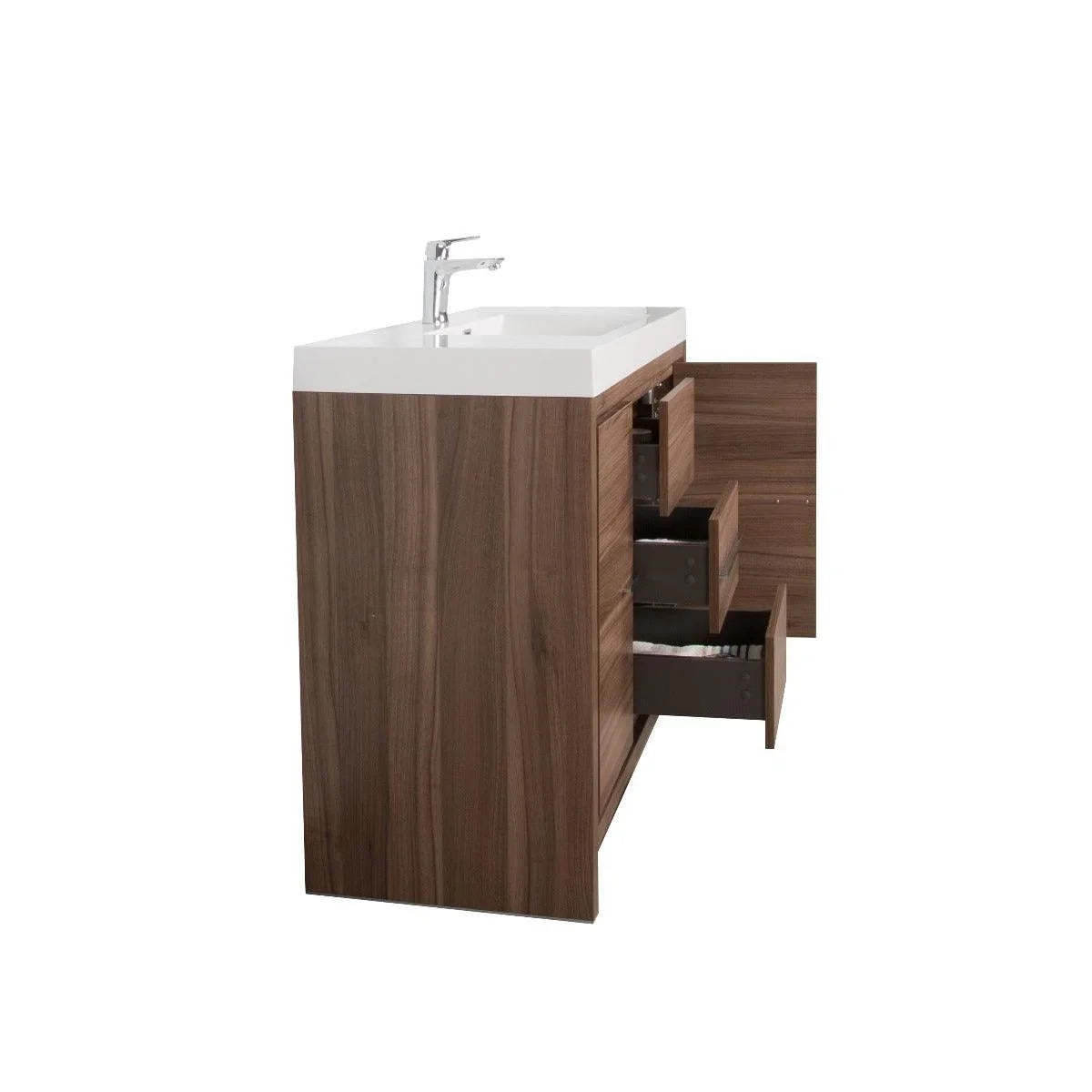 42" Walnut Freestanding Bathroom Vanity with White Polymarble Countertop - Golden Elite Deco