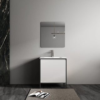 30" White & Black Frame Freestanding Single Sink Bathroom Vanity with White Ceramic Countertop - Golden Elite Deco