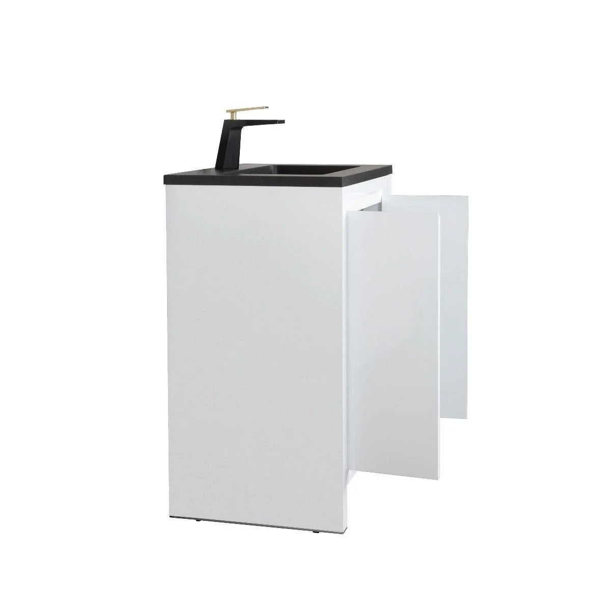 24" Glossy White Freestanding Bathroom Vanity with Black Engineered Quartz Countertop - Golden Elite Deco