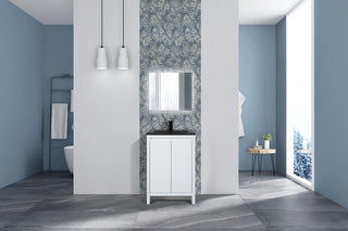 24" Glossy White Freestanding Bathroom Vanity with Black Engineered Quartz Countertop - Golden Elite Deco