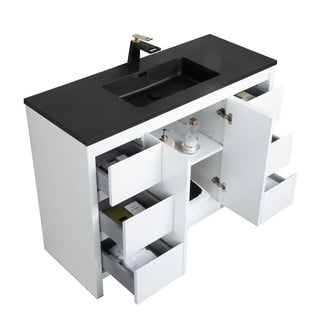40" Glossy White Freestanding Bathroom Vanity with Black Engineered Quartz Countertop - Golden Elite Deco
