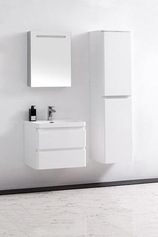 24" Glossy White Wall Mount Bathroom Vanity w/ White Polymarble Countertop - Golden Elite Deco