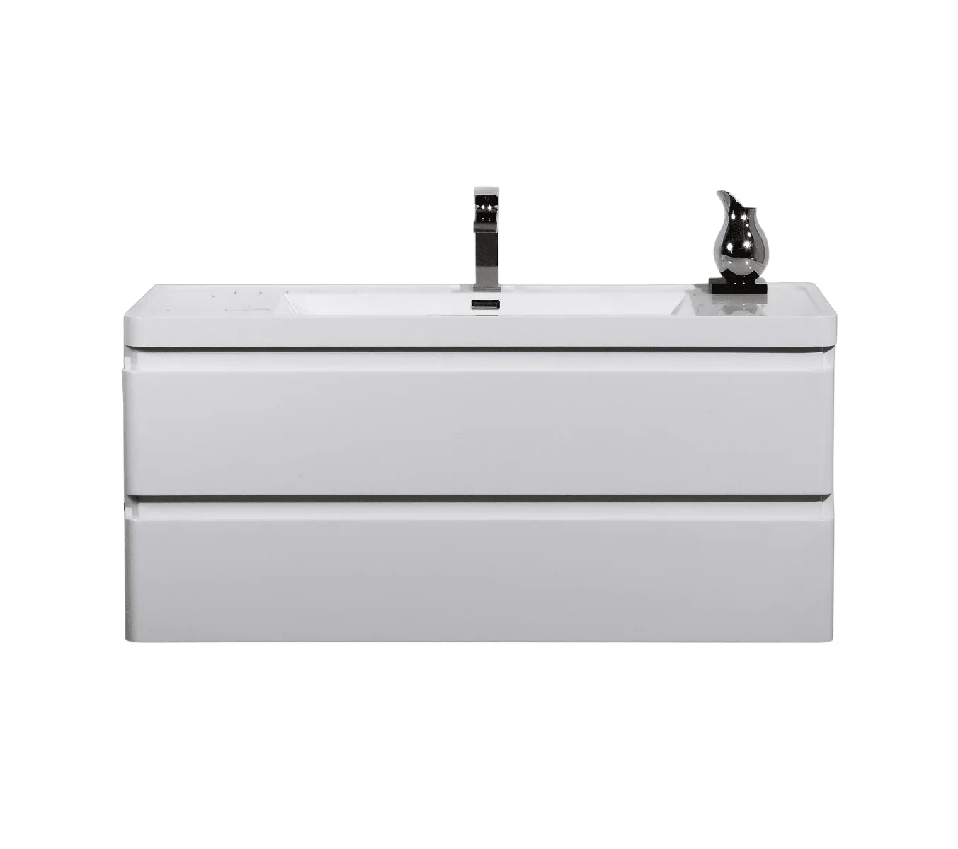 48" Glossy White Wall Mount Bathroom Vanity with White Polymarble Countertop - Golden Elite Deco