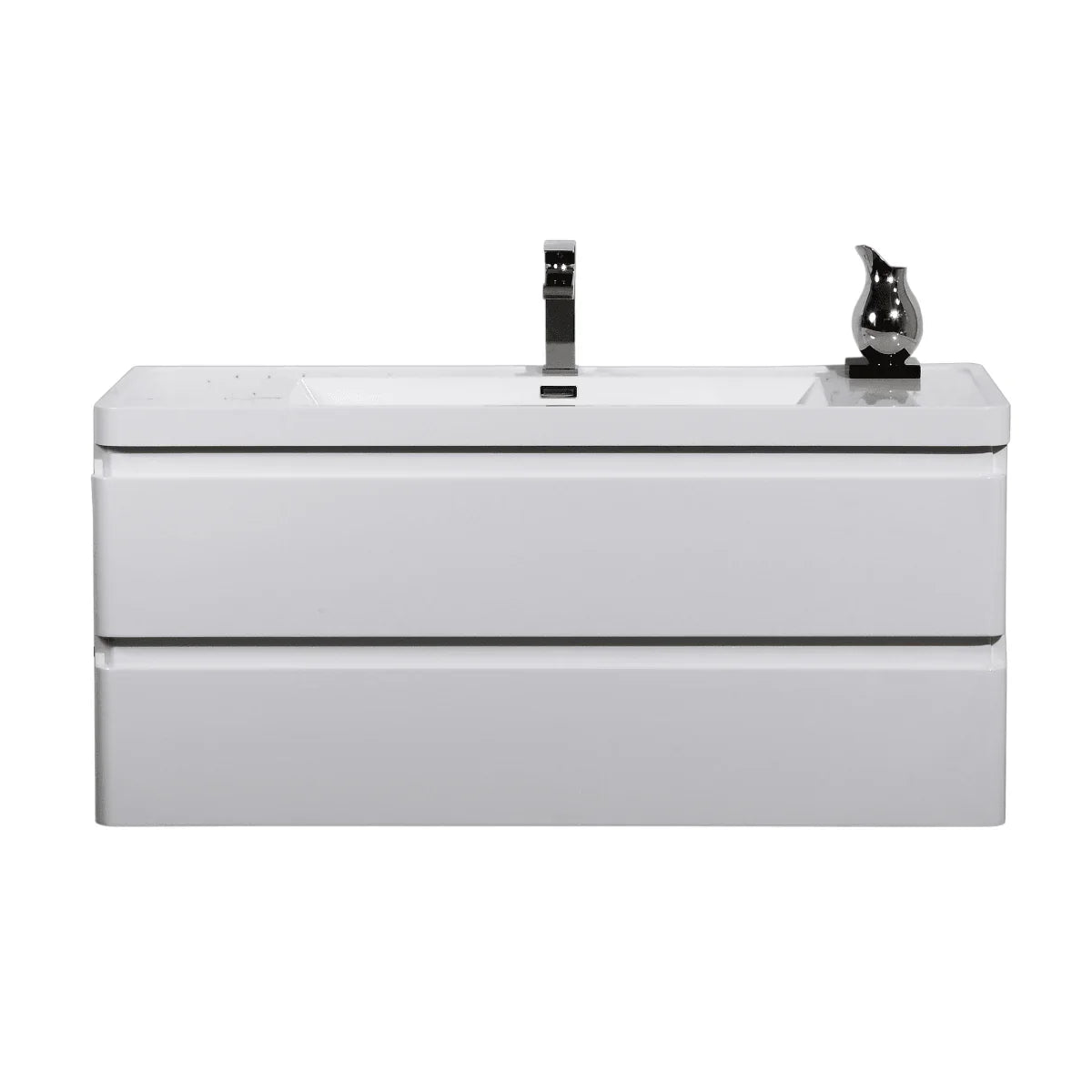 48" Glossy White Wall Mount Bathroom Vanity with White Polymarble Countertop - Golden Elite Deco