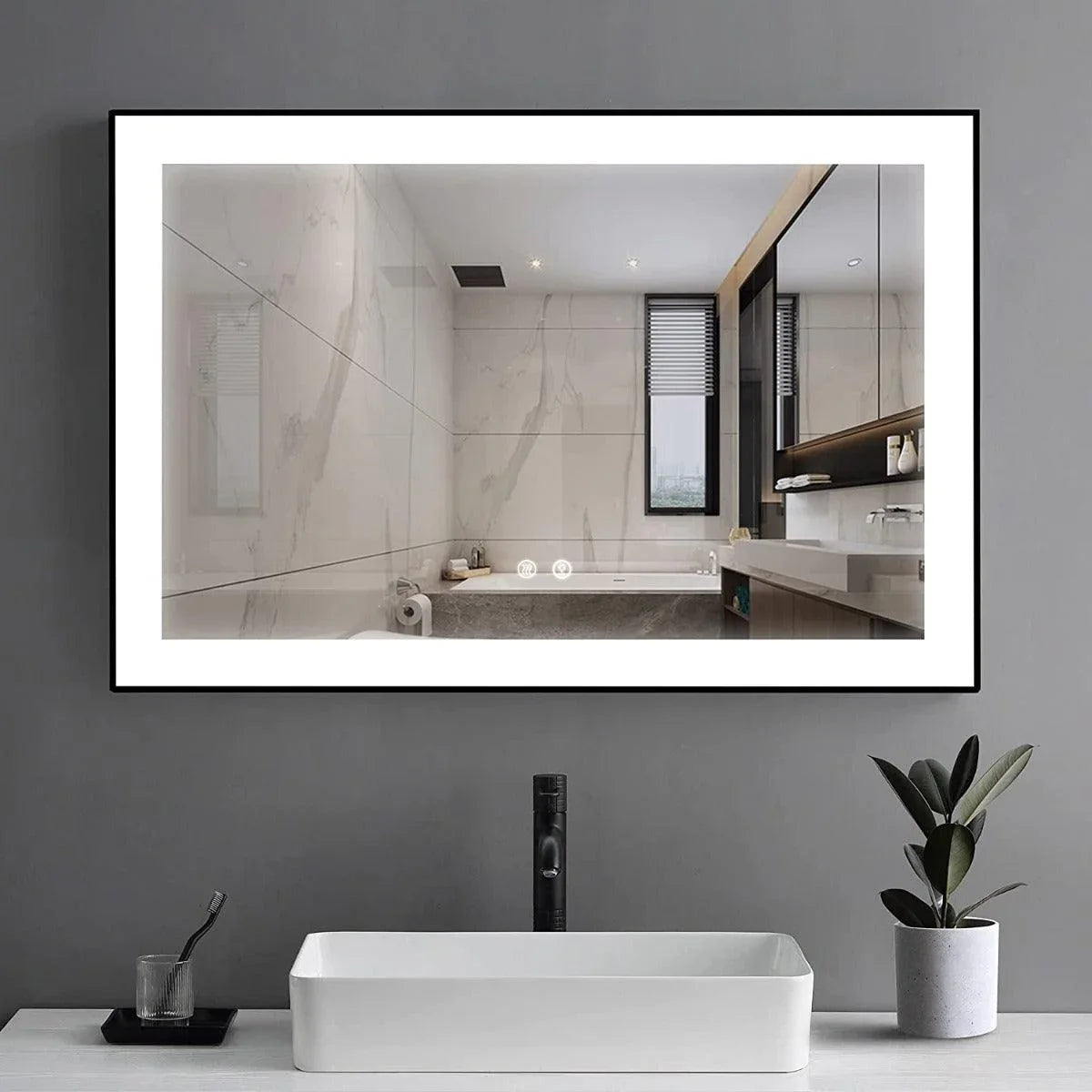 36" LED Mirror - Frosted Edge with Matte Black Frame - Golden Elite Deco