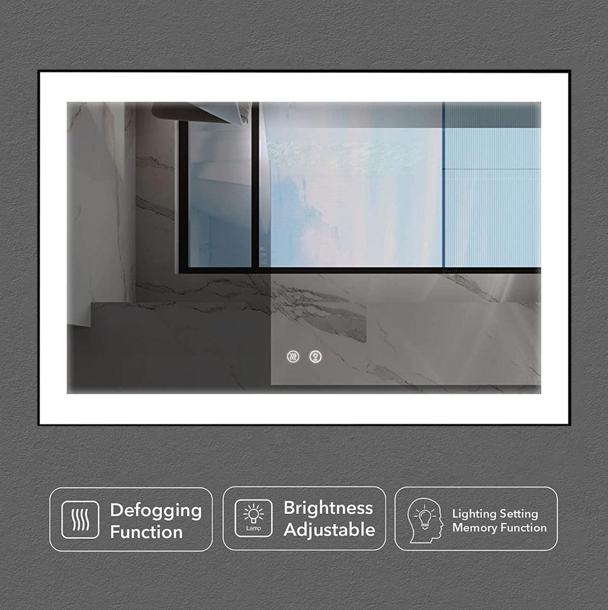 60" LED Mirror - Frosted Edge with Matte Black Frame - Golden Elite Deco