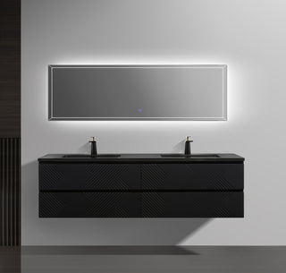 72" Black Wall Mount Double Sink Bathroom Vanity with Black Engineered Quartz Countertop