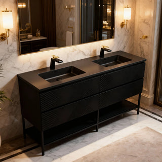 Meuble-Lavabo Double Mural 72po Noir avec Comptoir de Quartz d'ingénierie Noir