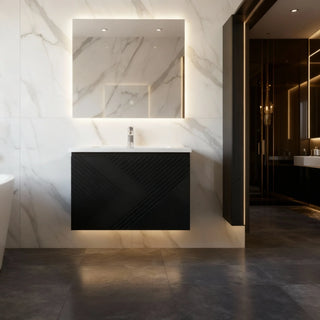 Meuble-Lavabo Mural 36po Noir avec Comptoir en Polymarbre Blanc