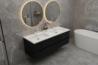 Meuble-lavabo mural noir 60" avec Comptoir en polymarbre blanc