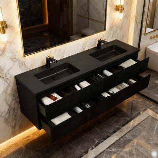 Meuble-Lavabo Double Mural 72po Noir avec Comptoir de Quartz d'ingénierie Noir