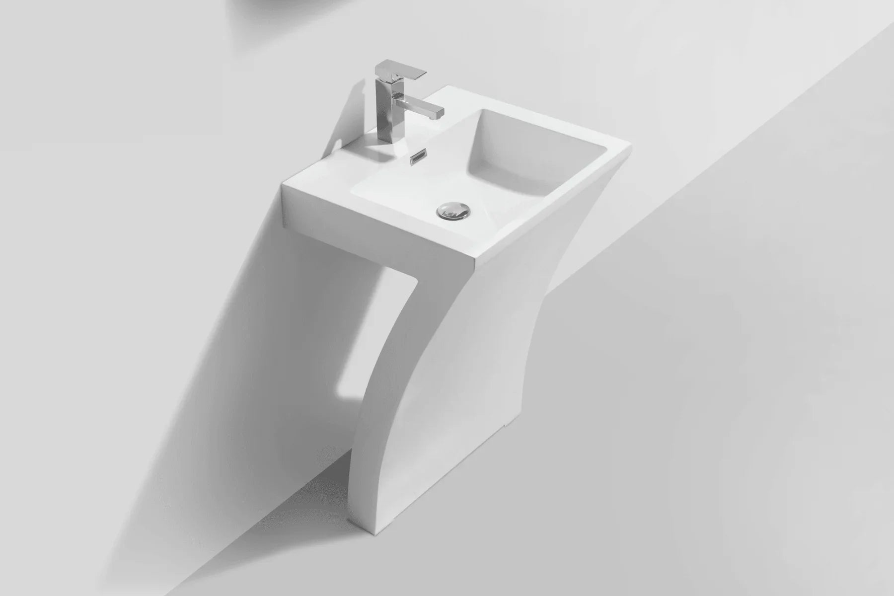 23" White Freestanding Pedestal Basin in Polymarble 7 Shape Collection - Golden Elite Deco