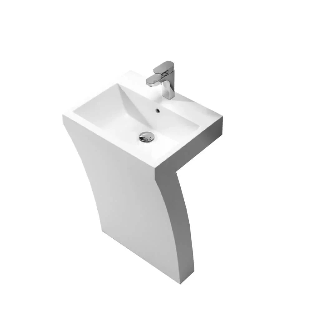 23" White Freestanding Pedestal Basin in Polymarble 7 Shape Collection - Golden Elite Deco