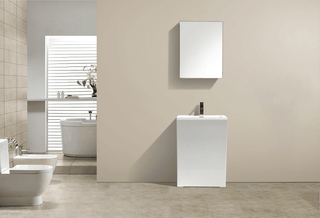 23" White Freestanding Pedestal Basin in Polymarble 7 Shape Collection - Golden Elite Deco