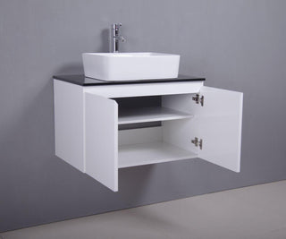 30" Lily White Wall Mount Bathroom Vanity with Black Tempered Glass Countertop & Ceramic Sink Cali - Golden Elite Deco