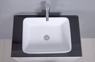 30" Lily White Wall Mount Bathroom Vanity with Black Tempered Glass Countertop & Ceramic Sink Cali - Golden Elite Deco