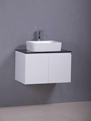 30" Lily White Wall Mount Bathroom Vanity with Black Tempered Glass Countertop & Ceramic Sink Cali - Golden Elite Deco