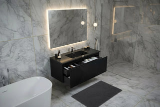 48" Black Wall Mount Bathroom Vanity with Black Engineered Quartz Countertop