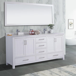 72" White Freestanding Double Sink Bathroom Vanity with Carrera Marble Countertop - Golden Elite Deco