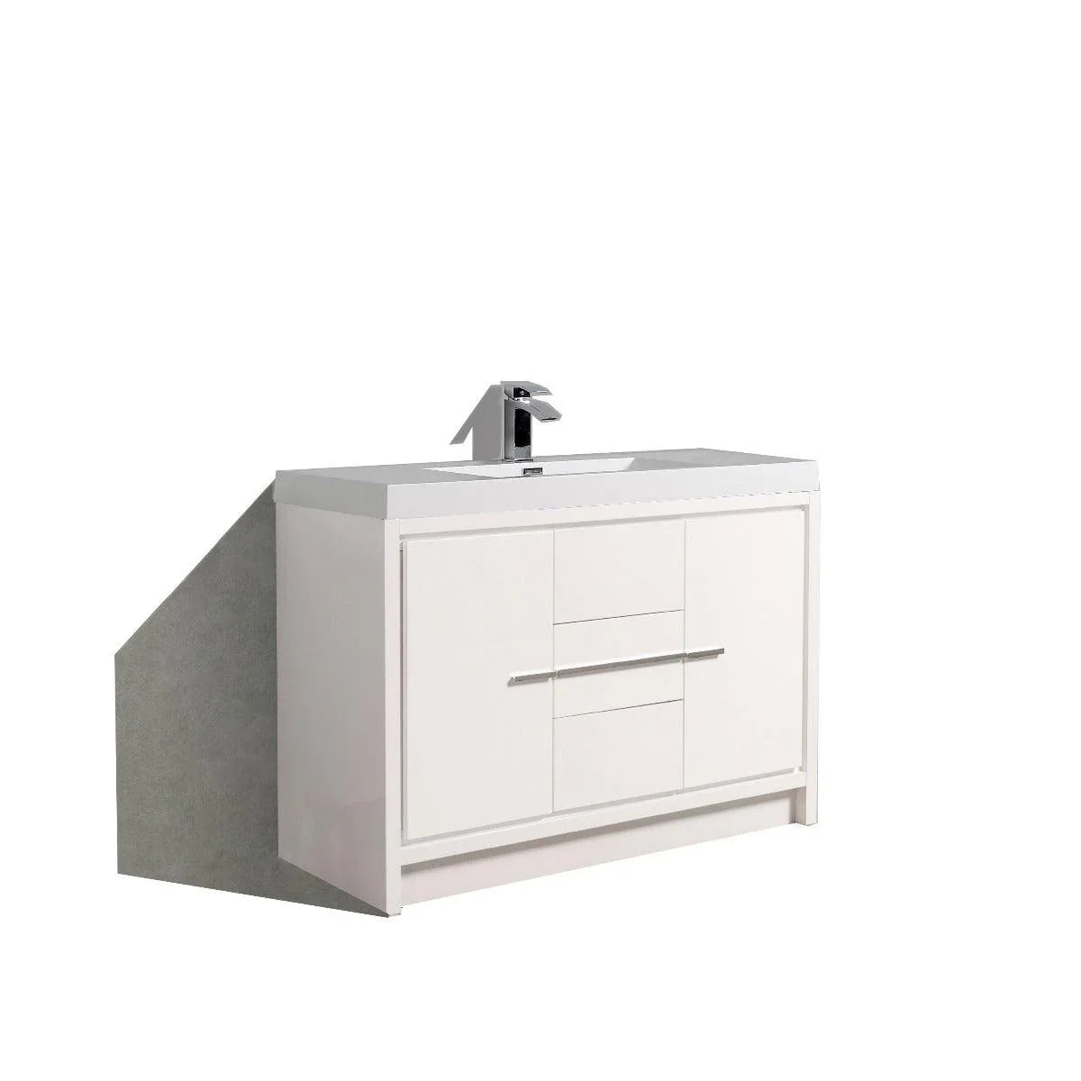 48" Glossy White Freestanding Single Sink Bathroom Vanity with White Polymarble Countertop - Golden Elite Deco