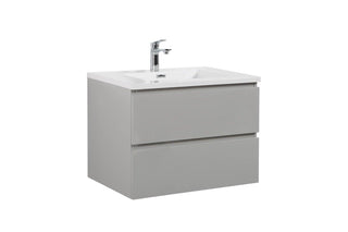 28" Grey Wall Mount Single Sink Bathroom Vanity with White Polymarble Countertop - Golden Elite Deco