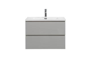 28" Grey Wall Mount Single Sink Bathroom Vanity with White Polymarble Countertop - Golden Elite Deco