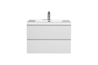 30" Glossy White Wall Mount Bathroom Vanity with White Polymarble Countertop - Golden Elite Deco