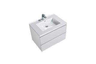 30" Glossy White Wall Mount Bathroom Vanity with White Polymarble Countertop - Golden Elite Deco