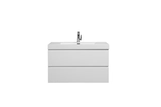 36" Glossy White Wall Mount Bathroom Vanity with White Polymarble Countertop - Golden Elite Deco