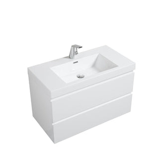 36" Glossy White Wall Mount Bathroom Vanity with White Polymarble Countertop - Golden Elite Deco