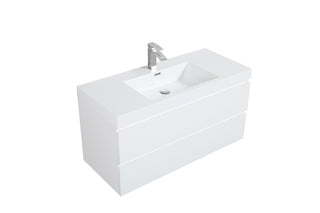 42" Glossy White Wall Mount Bathroom Vanity with White Polymarble Countertop - Golden Elite Deco